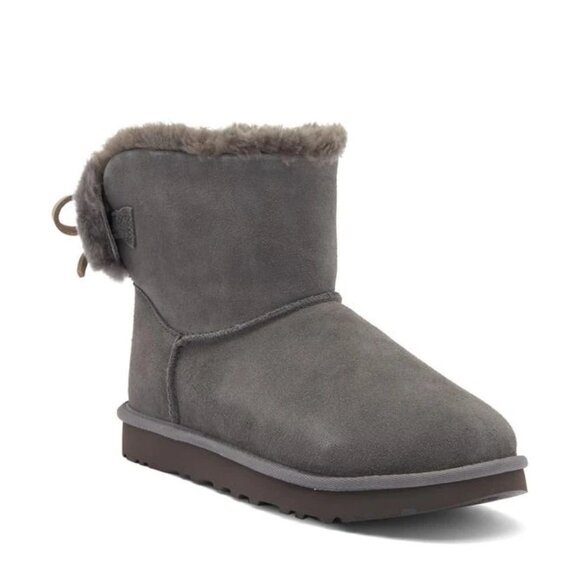 UGG Classic Double Bow Gray Suede Mini Bootie. Sz 10 - Picture 3 of 10